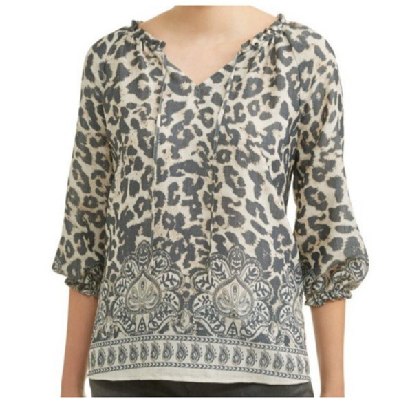 Como Blu Blouse Top Womens 3X Animal Print 3/4 Sleeves Elastic Cuffs Boho Casual - Picture 1 of 12
